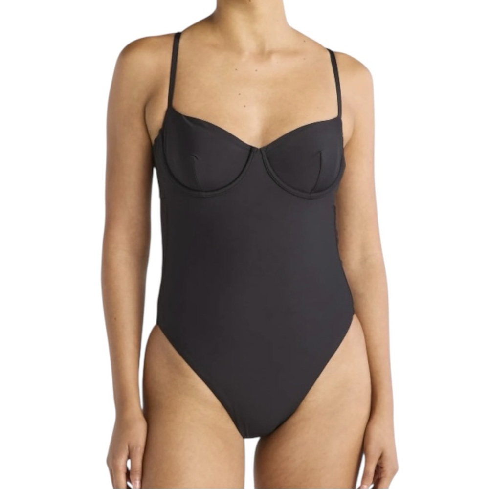 Free Assembly Women’s Black Underwire One Piece Swimsuit Cheeky High Leg Size M